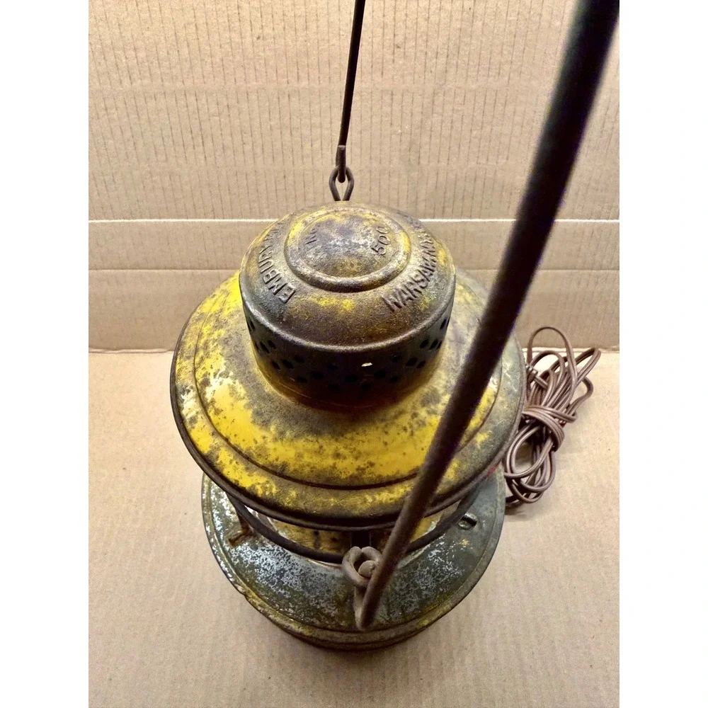Vintage Embury No 500 Railroad Lantern Upcycled Electric Lamp Warsaw NY Yellow
